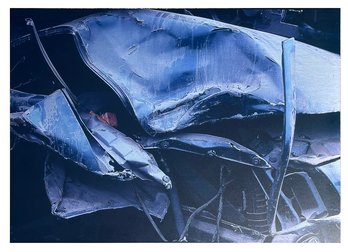 An Original Photographic Print On Metal - Wreckage Of Car