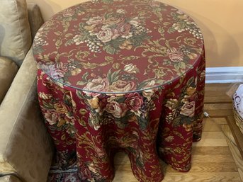 Glass Topped  Decorator's Table With Fabric Overlay