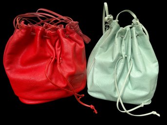 Pair Of Vintage Carlos Falchi Signature Drawstring Bucket Bags