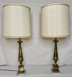 Pair Of Brass Table Lamps With Marble Bases