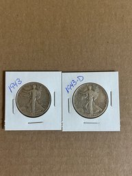 Beautiful Lot Of 2 Walking Liberty Half Dollar Silver Coins