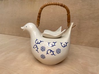 (5 OF 6) VINTAGE MCM EVA ZEISEL IRONSTONE PORCELAIN STRATFORD BIRD TEA POT FOR SCHMID NKT, JAPAN