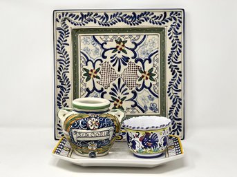 Expressions Ceramic Hand Painted Mediterranean Style Square Hanging Plate And More