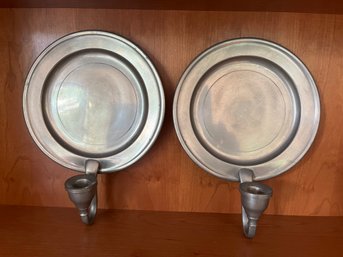 Pair Of Woodbury Pewterers Candlestick Wall Plates