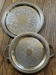 Two Vintage Silver Plate Trays - One With Handles