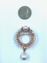 Rose Gold Tone Faux Pearl With Pearl Drop Brooch