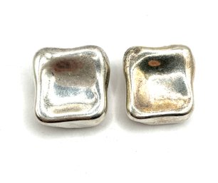 Vintage Sterling Silver Beveled Square Clip On Earrings