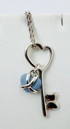 SIGNED WEDGWOOD SILVER TONE BLUE WEDGWOOD HEART WITH KEY NECKLACE