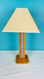 Wooden Table Lamp With Inlaid Ceramic Tile