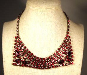 Vintage Red Rhinestone Necklace Choker Length 15'