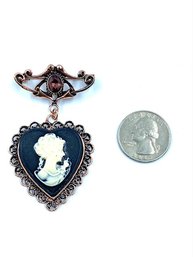 Antique Bronzed Finished Black And White Cameo Brooch