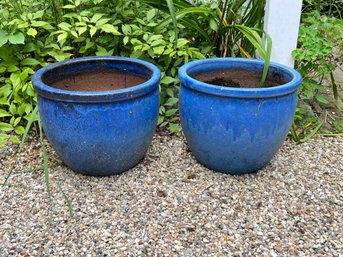 Pair Of Blue Pottery Planters