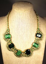 Vintage Green Rhinestone Necklace 17' Long