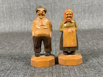 A Vintage Hand-Carved Couple In Wood