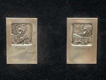 Pair Of Vintage Signed Judaica Silver Plaques  By Boris Schatz.