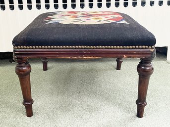 A Vintage Tapestry Footstool With Nailhead Trim