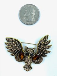 Wing Spread Owl With Rhinestone Accents Brooch