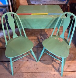 Rustic Drop Leaf Table With 2 Chairs Painted Green 43x36x30