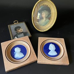 A Pair Of Limoges Antique Portraits With Two Antique Picture Frames