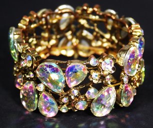 Contemporary Aurora Borealis Rhinestone Expandable Bracelet Gold Tone