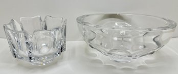 2 Orrefors Crystal Bowls, Both Signed, 1 By Olle Alberius With Factory Sticker, Sweden