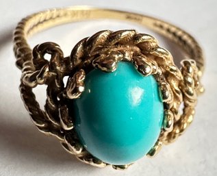Vintage 14 Karat Gold & Turquoise Ring, Size 7.25