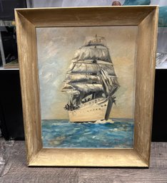 Beautiful Ship Oil On Canvas Painting Hand Signed By Artist May Prechte  PM-CVBK-a