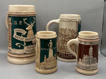 4 German Beer Mugs With US Landmarks