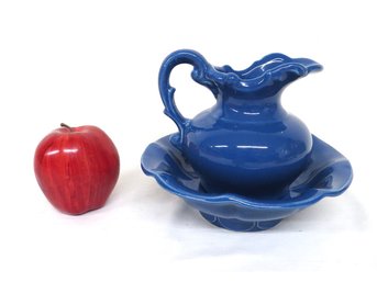 McCoy Pottery Pitcher & Bowl Set In A Vivid Blue Color