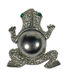 Kenneth J. Lane Rhinestone Frog Pendant Having Gray Faux Pearl