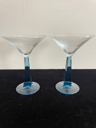 Bombay Sapphire Blue Twisted Square Stem Martini Glasses