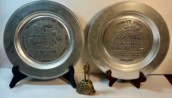 2 Pewter Plates And The Minuteman Figurine