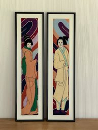 Pair Of Vintage Framed Hand Embroidered Asian Japan Needlepoint Lot 3