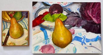 2 Joan Menschenfreund 2018 Original Oil Paintings  On Canvas, Still Life Pears (See Artist's Bio)