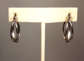 Pair Sterling Silver Double Hoop Pierced Earrings