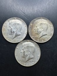 3 40 Silver Kennedy Half Dollars 1965, 1966, 1967