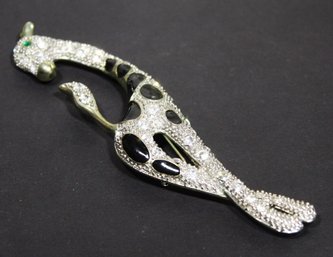 Gold Tone Rhinestone And Black Enamel Giraffe Brooch 6' Long