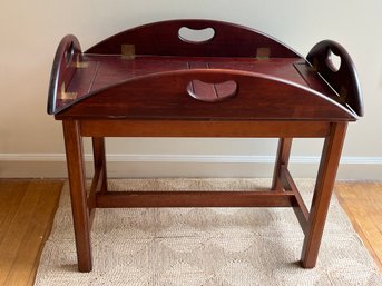 Vintage Oval Butler Table With Removable Tray And Hinged Edges 28x18x25
