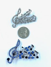 Paring Of Rhinestone Musical Note Brooches