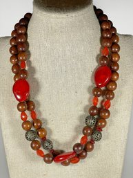 Vintage Red Bakelite Plastic Beaded Necklace