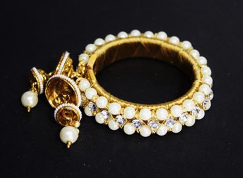 Modern India Indian Faux Pearl And Gold Tone Bracelet