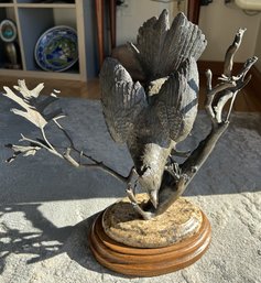 Fine Vintage Bronze Sculpture Of A Jay Bird In Oak Tree- NO SHIPPING