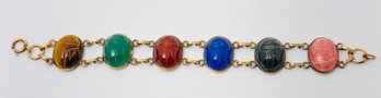 LARGER VINTAGE VAN DELL 12K GOLD-FILLED CARVED SCARAB MULTI STONE BRACELET