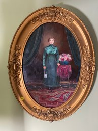 OIL ON BOARD PAINTING OF A WOMAN IN GILTWOOD FRAME