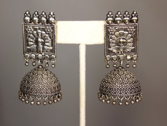 Silver Tone Peacock India Indian Pierced Earrings