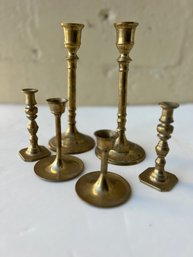 Lot Of Six Vintage Brass Candle Stick Holders