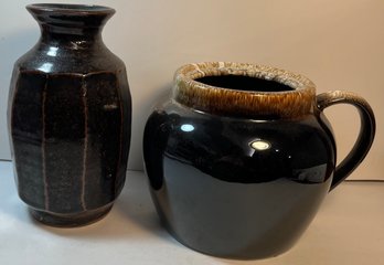 Pfaltzgraff Bean Pot Crock Brown Drip Glaze And Ceramic Vase