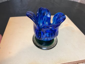 Signed Art Glass Blue Flower