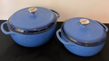 Pair Of Enameled Cast Iron Dutch Ovens Made By Lodge