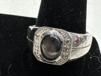 Sterling Silver Ring With Synthetic Saphire   Mens